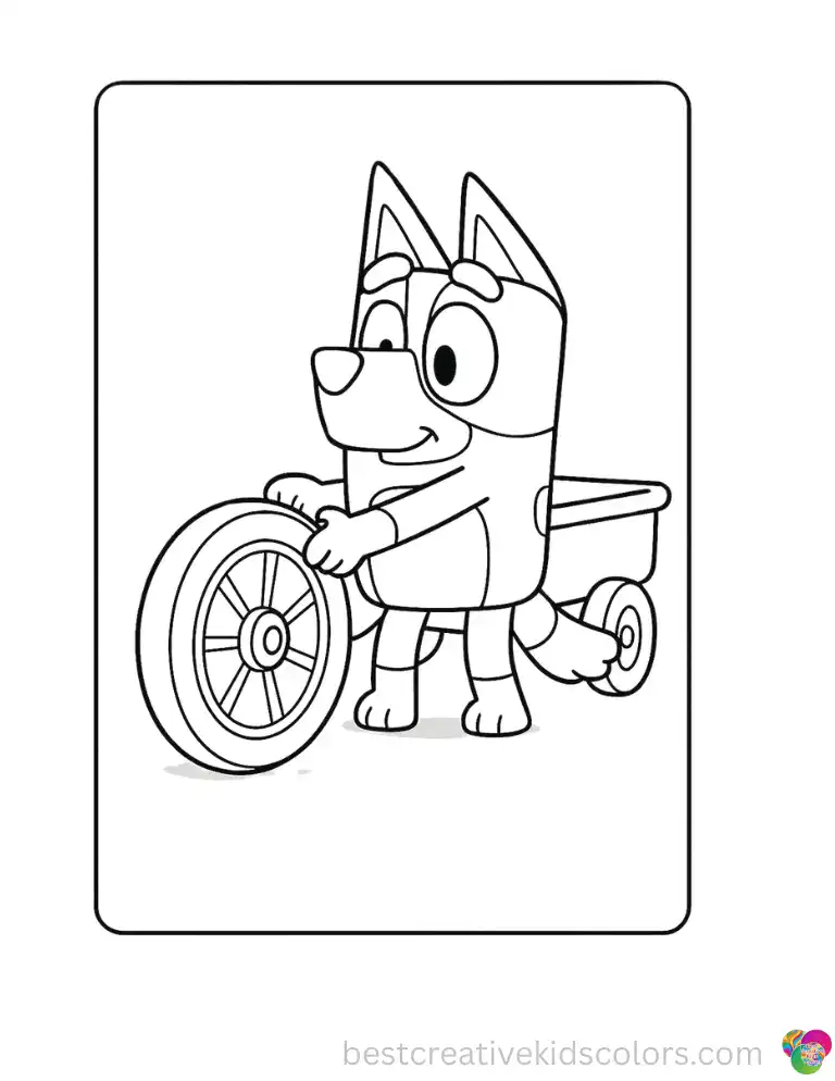 One firm twist from Bluey and the wobbly front wheel on the red wagon suddenly rolls smooth again.