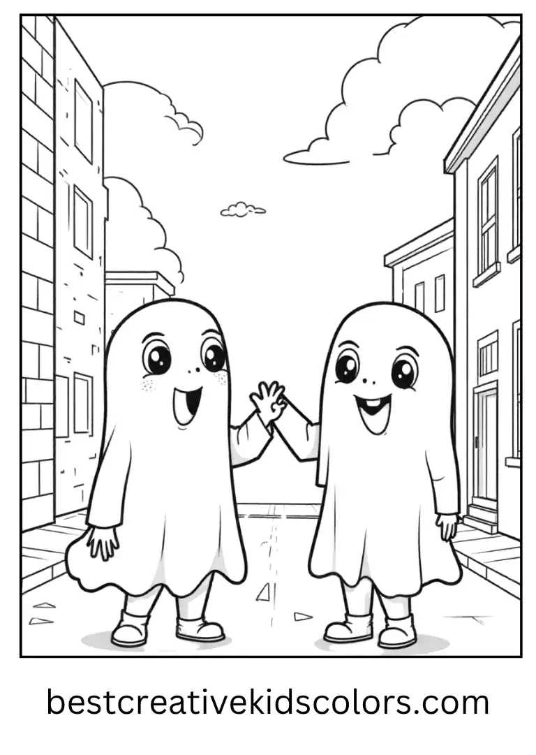 They spot funny ghosts flying over the street.