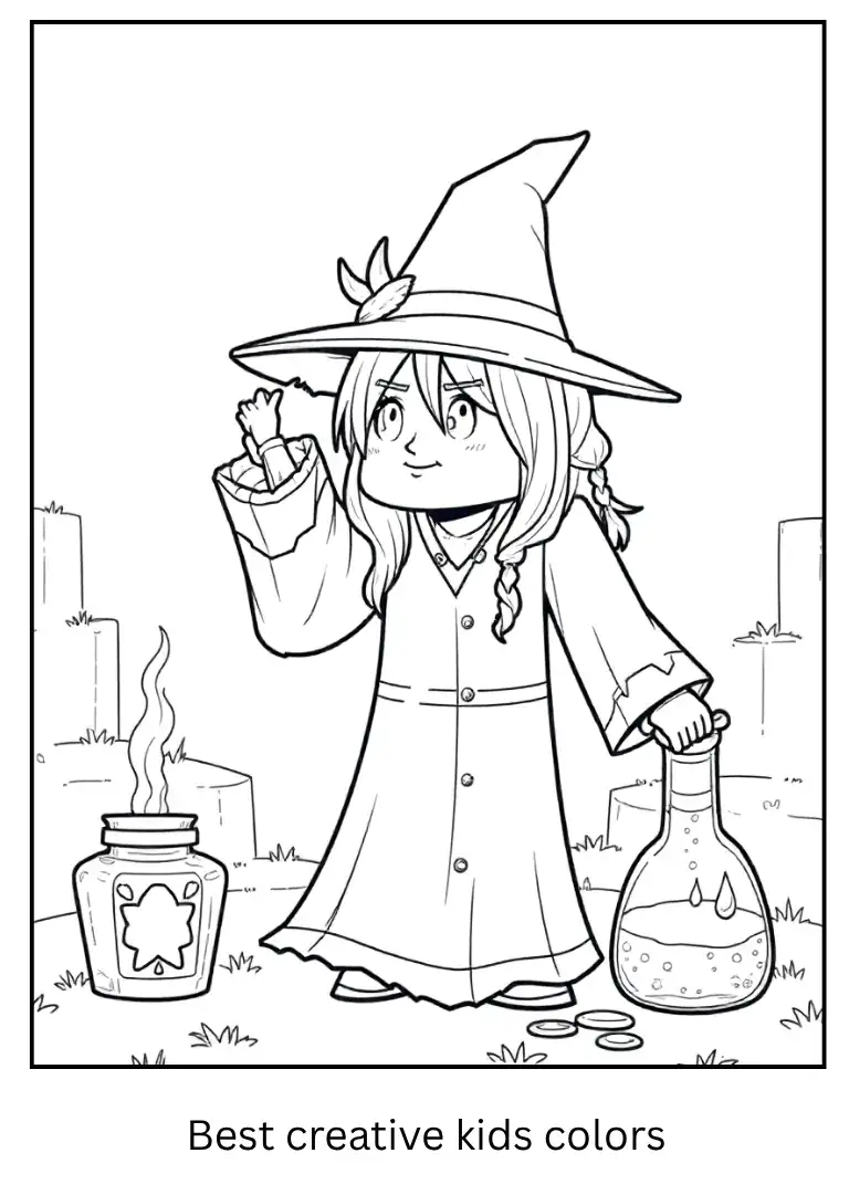 Witch Brewing Potion – Minecraft Coloring Outline
