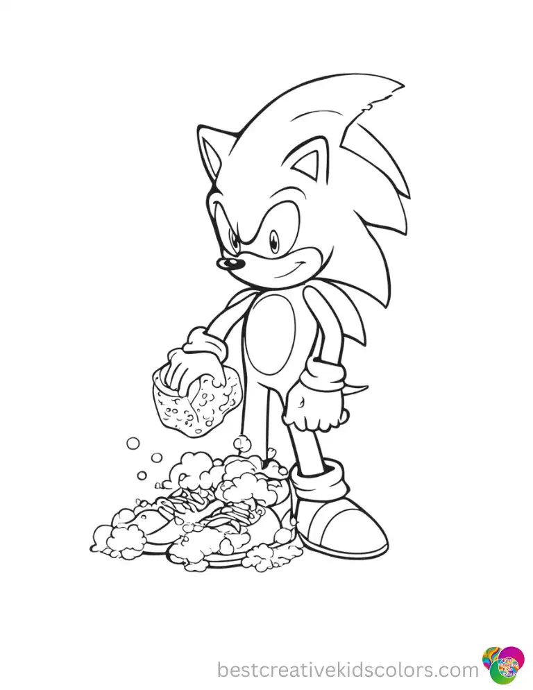 Sonic uses a blue sponge to wash his favorite sneakers in these fun coloring pictures sonic.