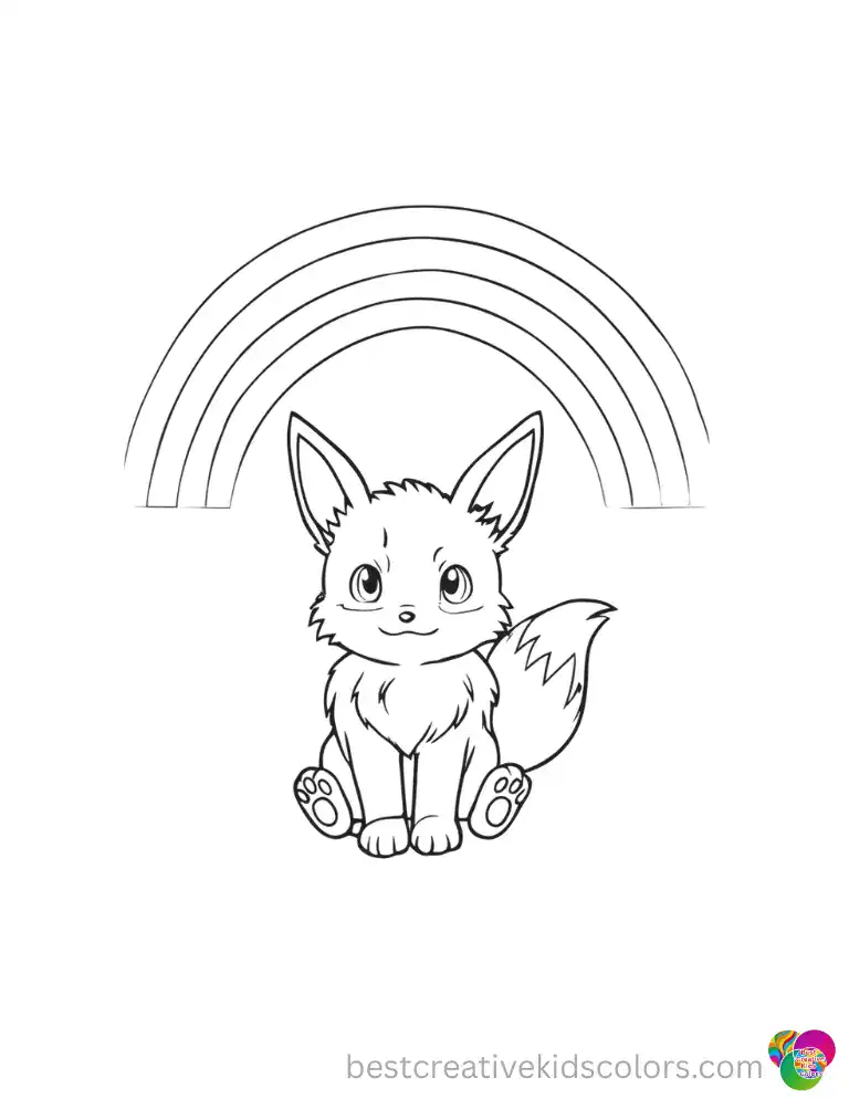 A beautiful rainbow arcs brightly across the empty sky in eevee pokemon coloring page.