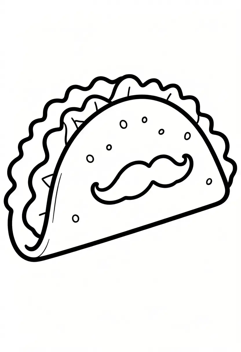 funny happy birthday coloring pages for adults depicts a giant taco wearing a tiny mustache.