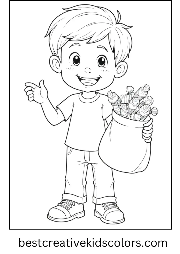 Lucas grins as he shows off his candy haul.