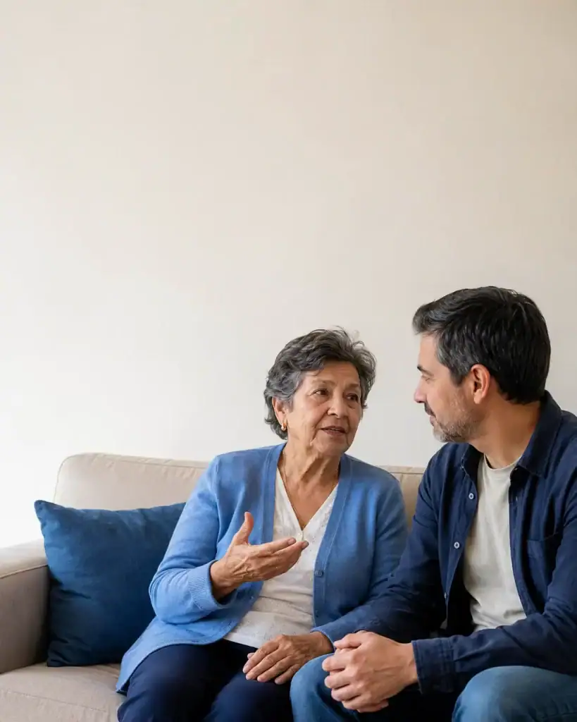 Familia conversa con respeto sobre cambios de memoria