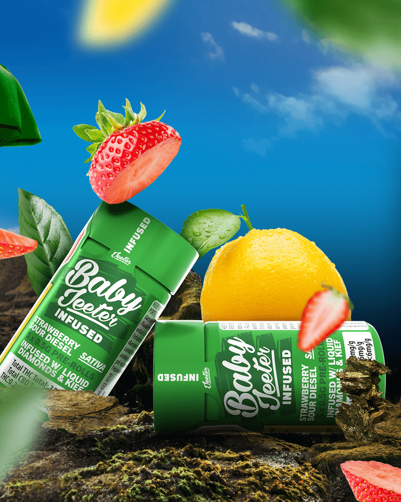 Baby Jeeter Infused Strawberry Sour Diesel Pre-Rolls 5 Pack <br>Sativa <br>38.1% - Image 5