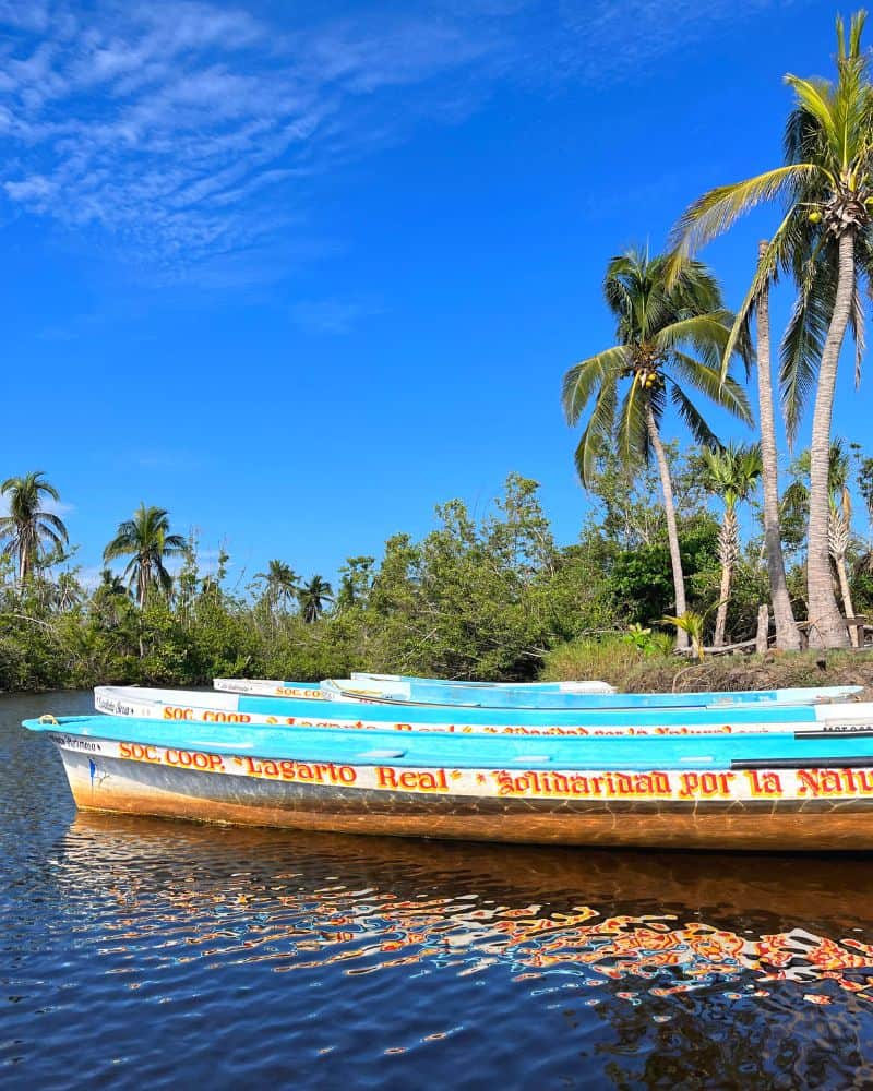 boats in the lagoon at La Ventanilla in Oaxaca, Mexico