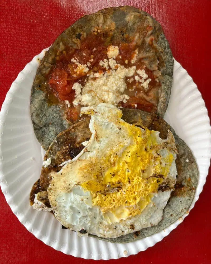 plate of two memelas at Memlas Dona Vale Oaxaca City, Mexico