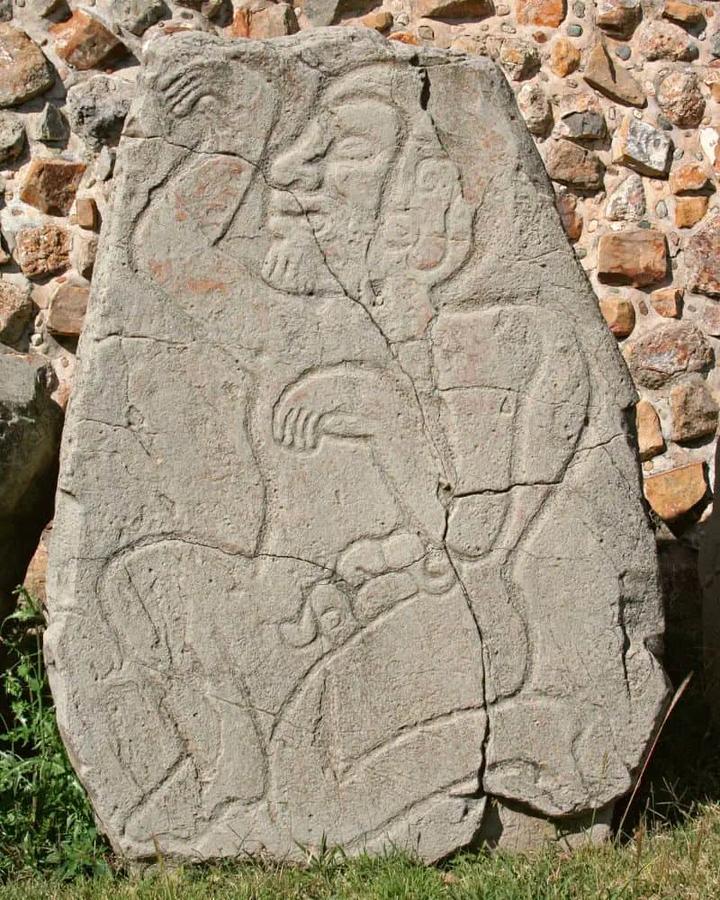 stone sculptures at monte alban oaxaca ruins