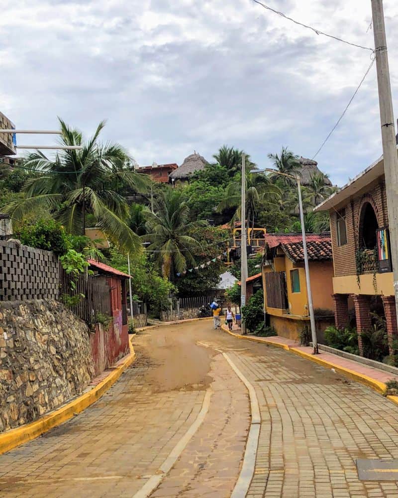 main road in San Agustinillo Oaxaca Mexico