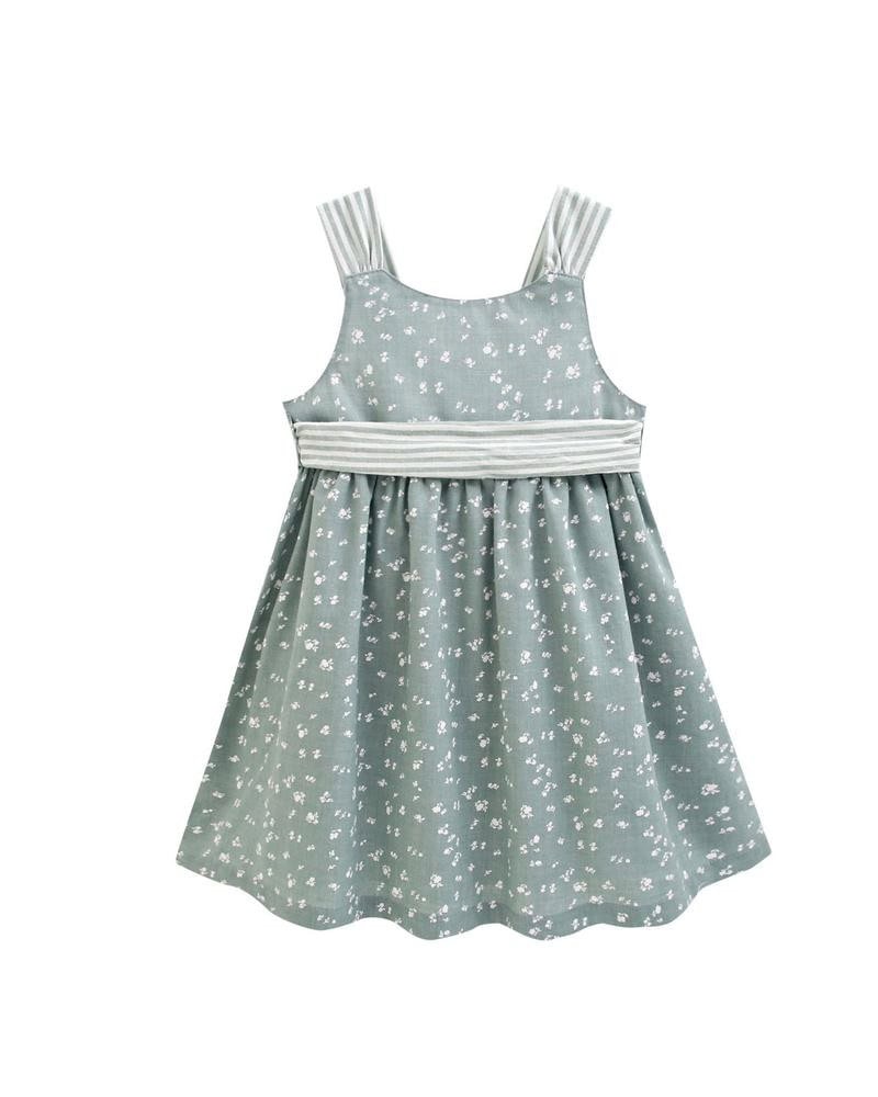 Vestido flores Verde lazada en Espalda
