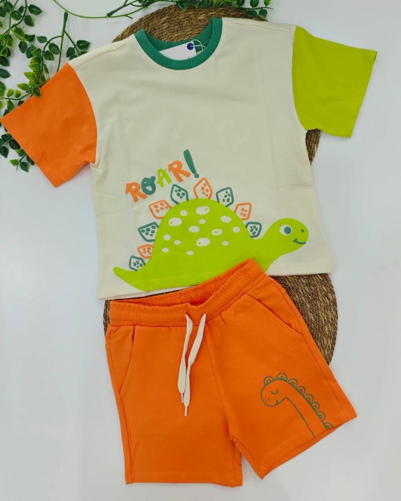 Conjunto 2pzas dinosaurio naranja muticolor