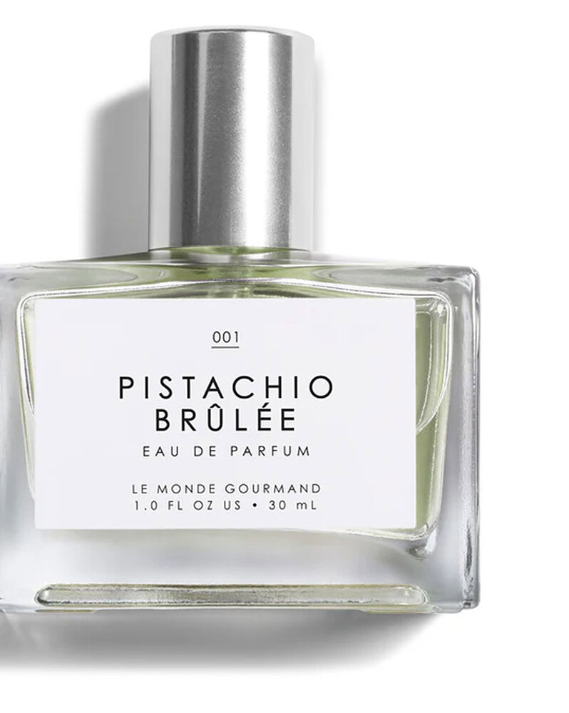 Le Monde Gourmand Pistachio Brûlée Eau de Parfum with milky mousse, pistachio crumbs, and vanilla bean in a creamy gourmand scent