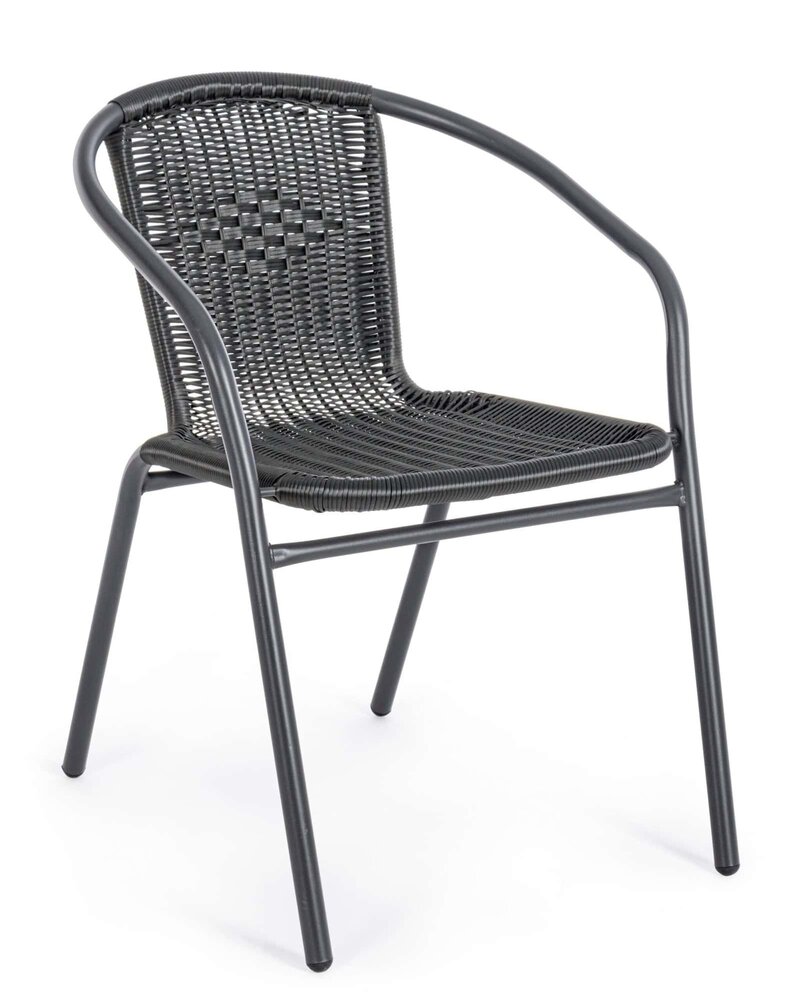 Sedia in rattan nero resistente e di stile, perfetta per ambienti interni ed esterni.