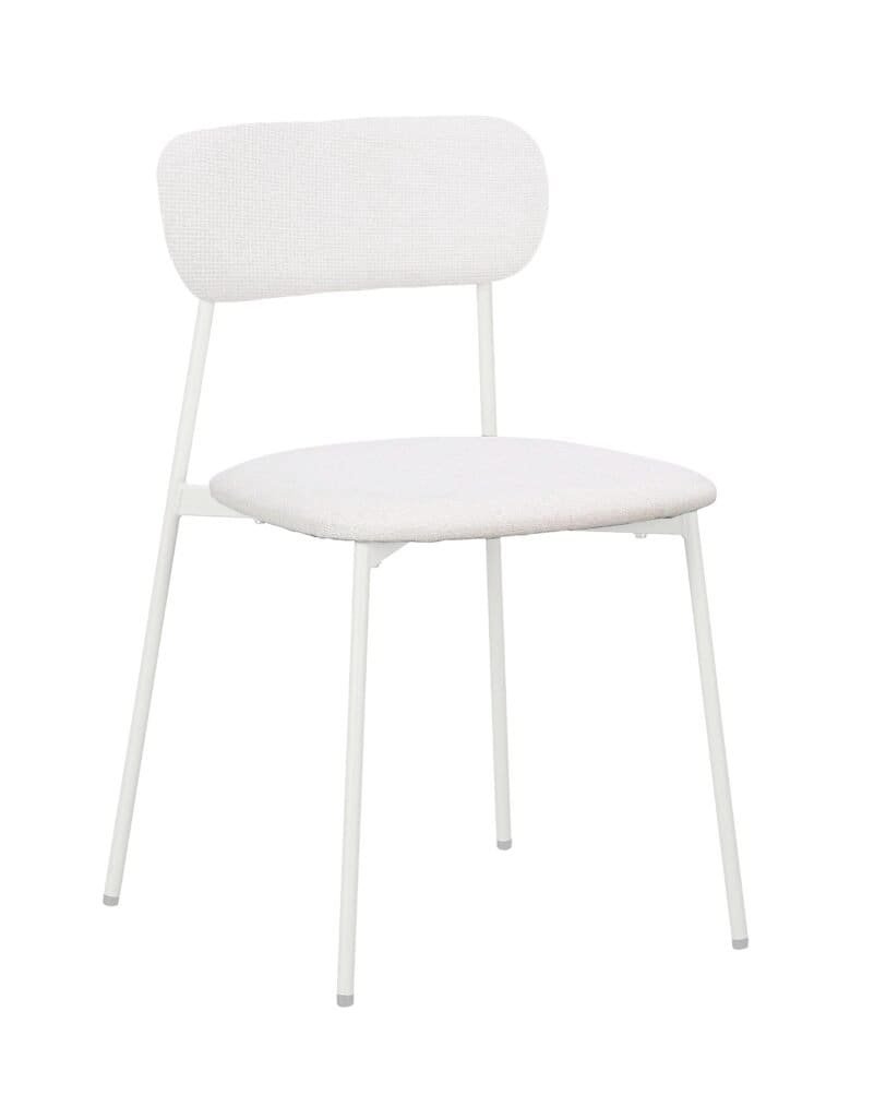 Sedia moderna bianca con struttura leggera e design minimalista, perfetta per interni eleganti e contemporanei.