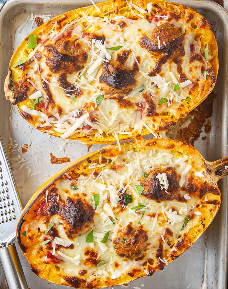 spaghetti squash with marinara and meatballs