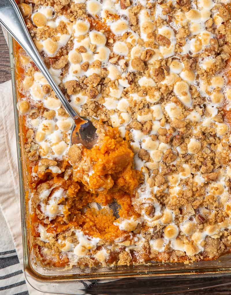 Sweet Potato Casserole with spoon