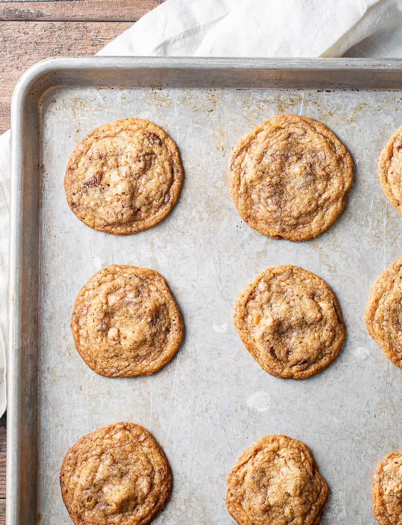 brown butter chocolate chip cookie with toffee and pretzel