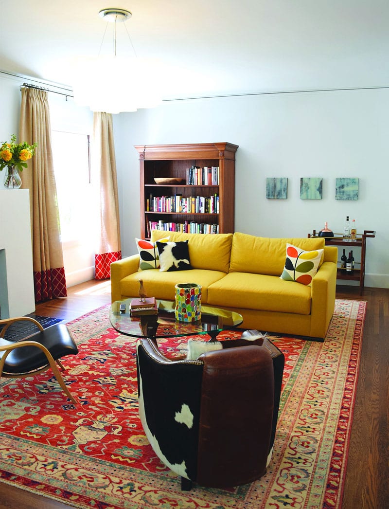 living room with cowhide chair