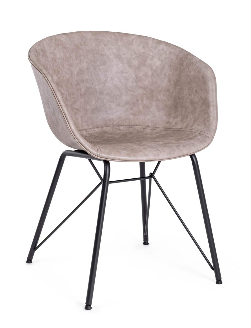 Sedia elegante in velluto beige con struttura in metallo nero, perfetta per interni moderni e di stile.