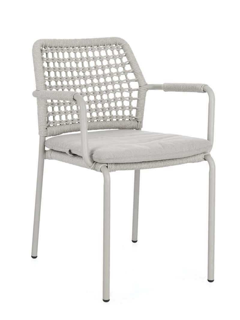 Sedia da giardino con struttura in metallo bianco e sedile imbottito, ideata per ambienti esterni e dal design elegante.