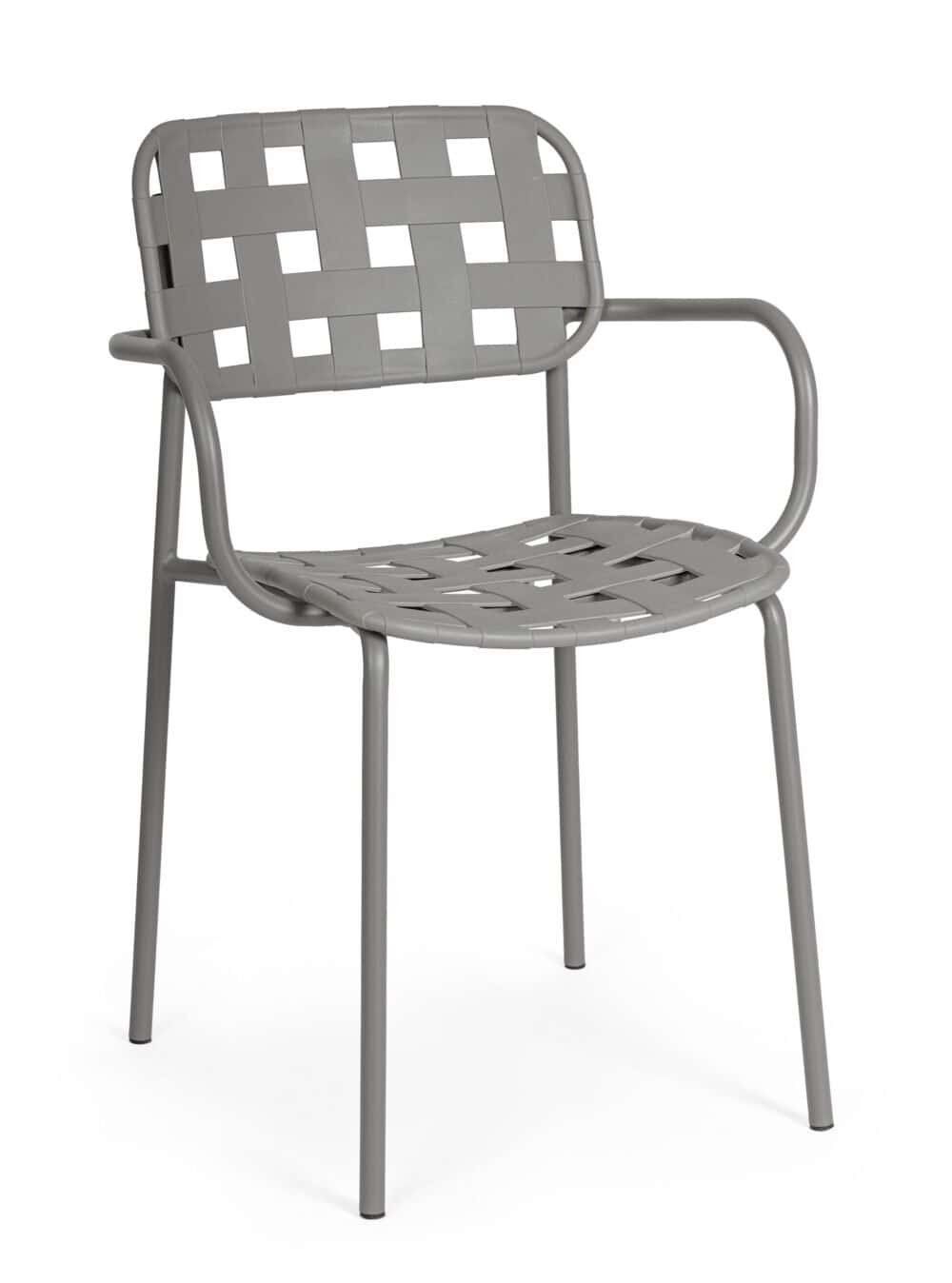 Sedia da giardino in metallo con design intrecciato, stile moderno e resistente.