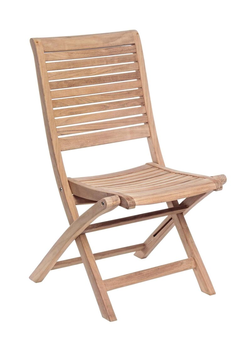 Sedia pieghevole in legno naturale per esterni, ideale per giardini e zone relax all'aperto.
