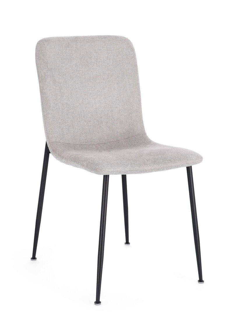 Sedia moderna con rivestimento tessile e gambe nere, ideale per ambienti eleganti e contemporanei.
