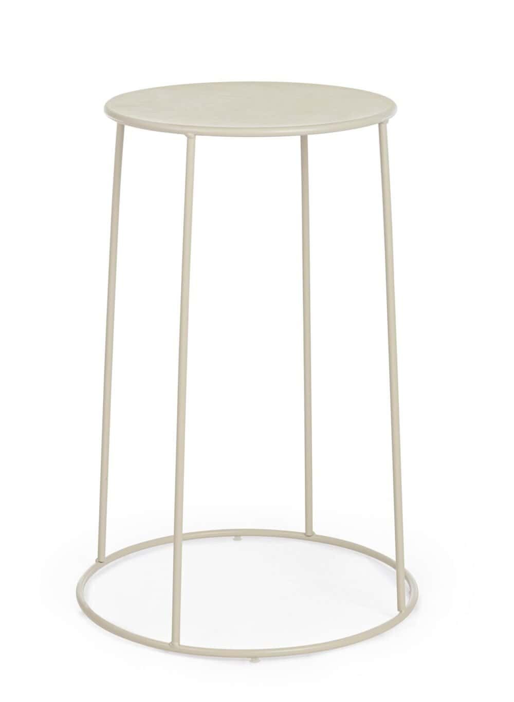Alt text: Tavolo alto in stile shabby chic con struttura leggera e finitura bianca anticata.