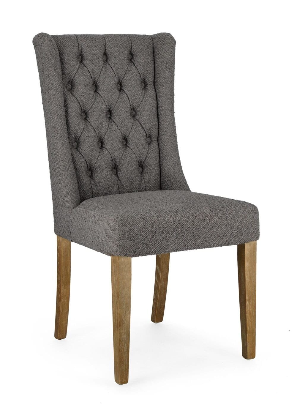 Sedia elegante con schienale capitonné e struttura in legno, perfetta per ambienti eleganti e moderni.
