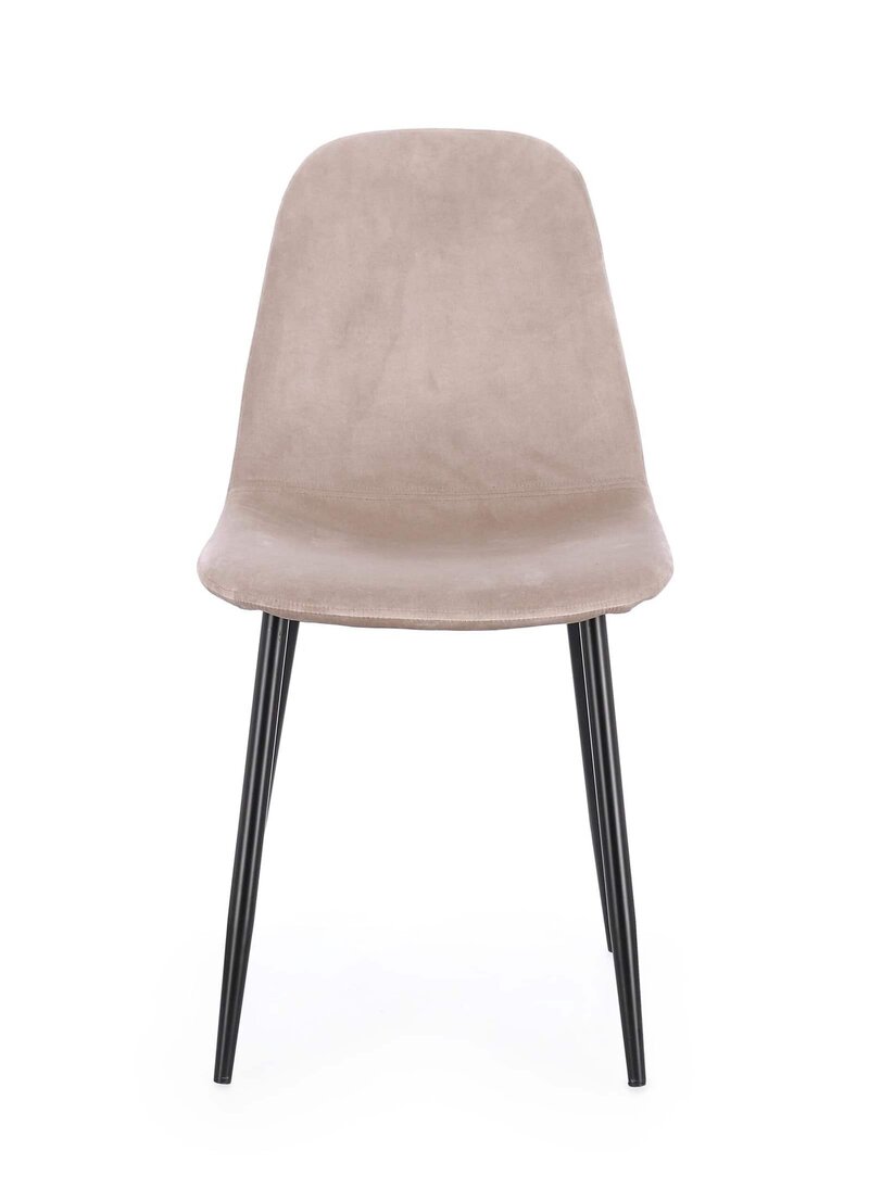 Sedia elegante con seduta in velluto beige e gambe nere in metallo. Perfetta per ogni ambiente domestico e ufficio.