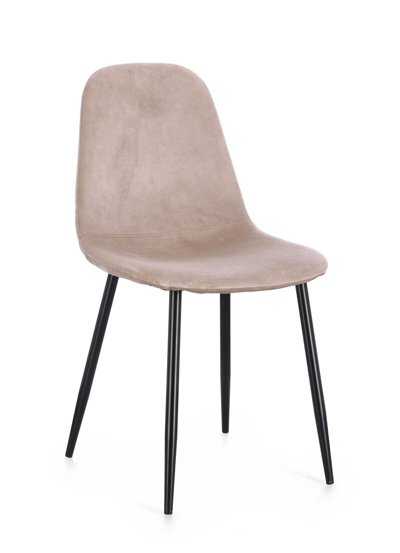 Sedia in velluto beige con gambe nere, ideale per case e ristoranti di stile.