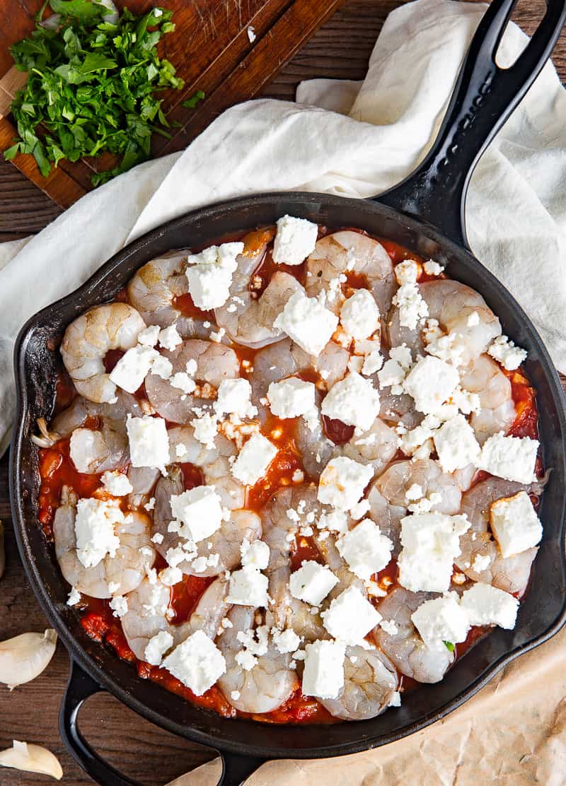 Baked Greek Shrimp Skillet with Feta (Shrimp Saganaki) - Kalefornia Kravings