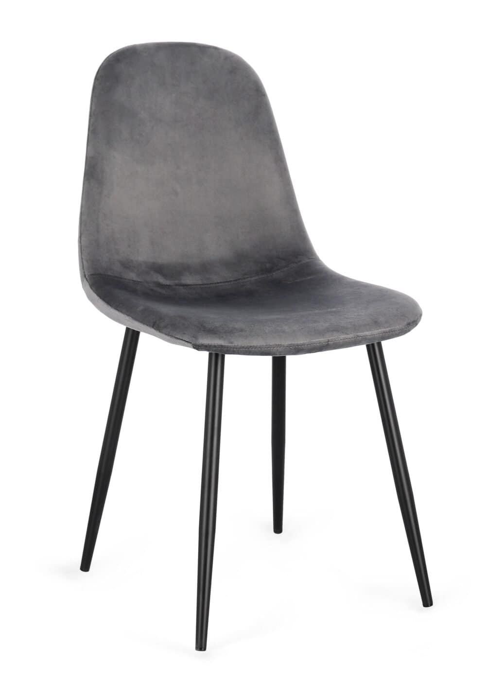 Sedia in velluto grigio con gambe nere, elegante e moderna, perfetta per ogni ambiente domestico o ufficio.