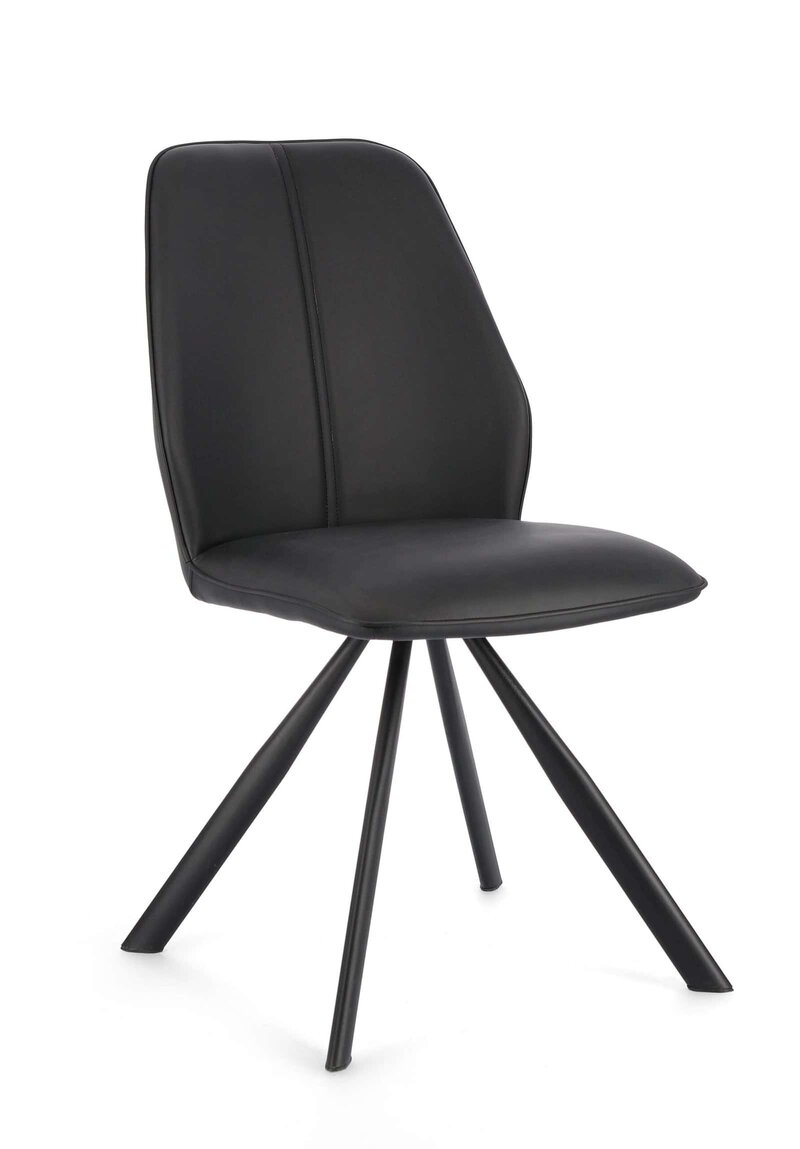 Sedie eleganti moderne in pelle nera con gambe in metallo nero.