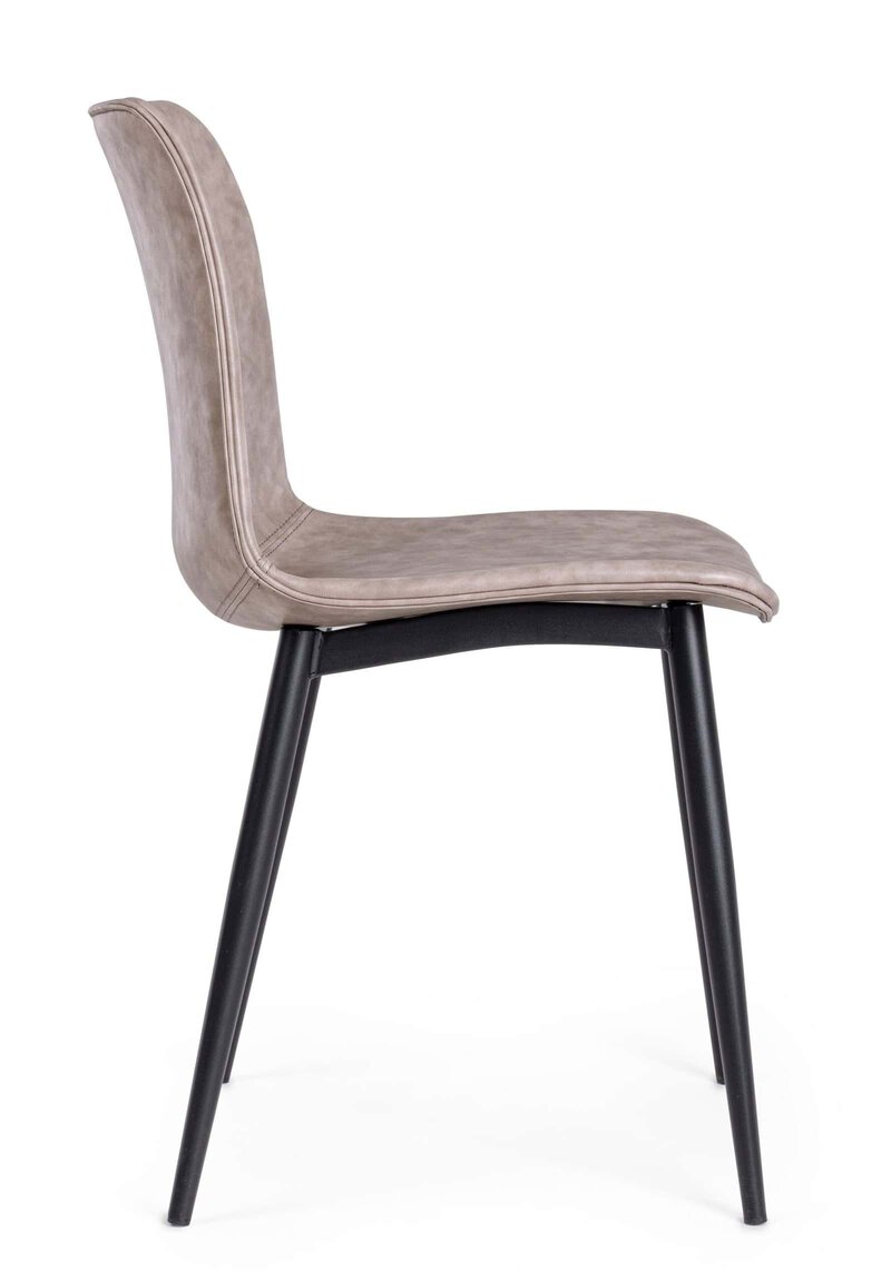 Sedia moderna in tessuto beige con gambe nere, design elegante per arredo casa e ufficio.