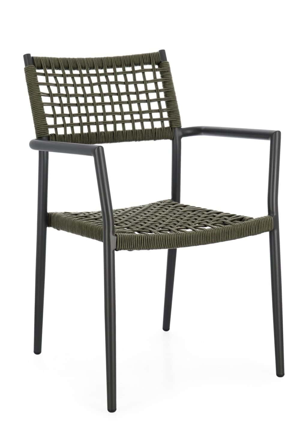 Sedia in rattan e metallo, design elegante, perfetta per arredamento outdoor e indoor.