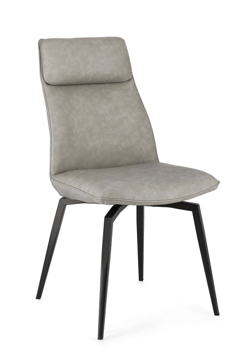Sedia elegante in tessuto beige con struttura in ferro nero, ideale per ambienti raffinati.