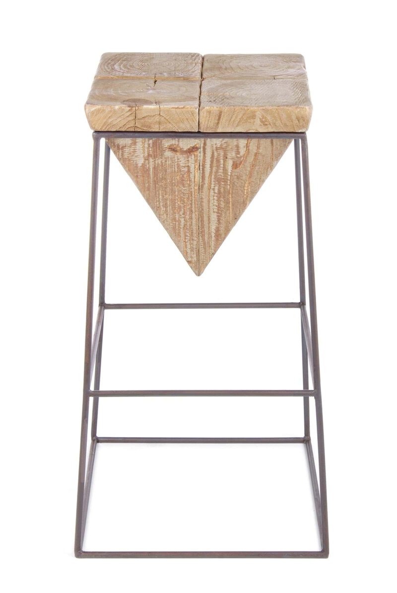 Poggiapiedi con base in legno naturale e struttura in metallo, design elegante e funzionale per interni contemporanei.