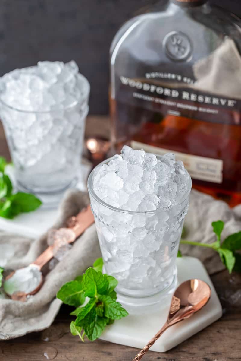 Mint Julep Cups in Glass full of ice