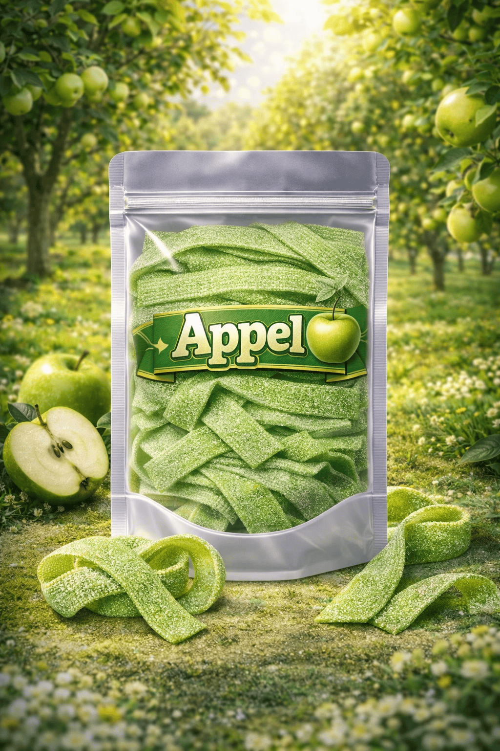 Zure matten appel van Jake, lange groene zure matjes met een frisse appelsmaak en een intens zuur suikerlaagje