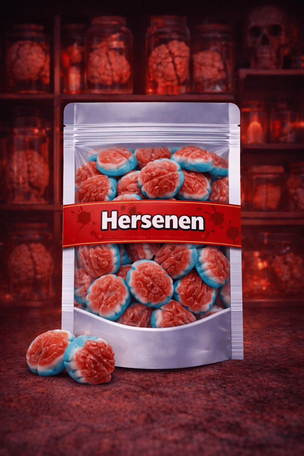 Dulce Plus gevulde hersenen snoep, zachte fruitgum hersen snoepjes met vloeibare vulling, Dulce Plus Brains snoep, realistische hersenen fruitgum
