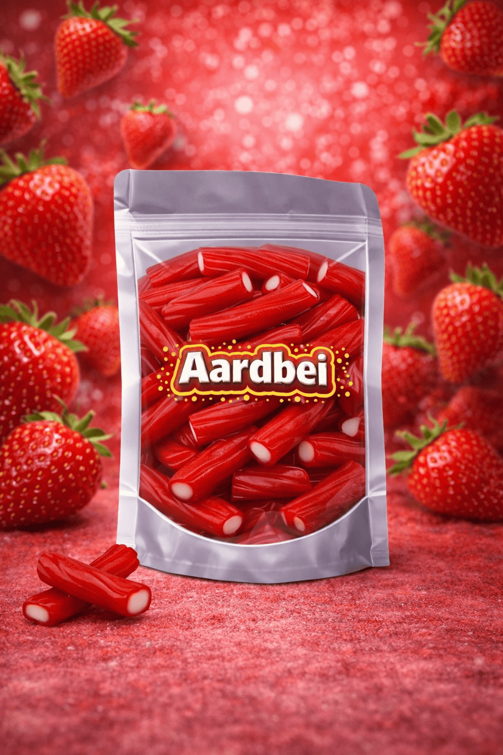 Getwiste aardbei potlood snoep van Vidal, aardbei snoepjes in de vorm van een getwiste potlood