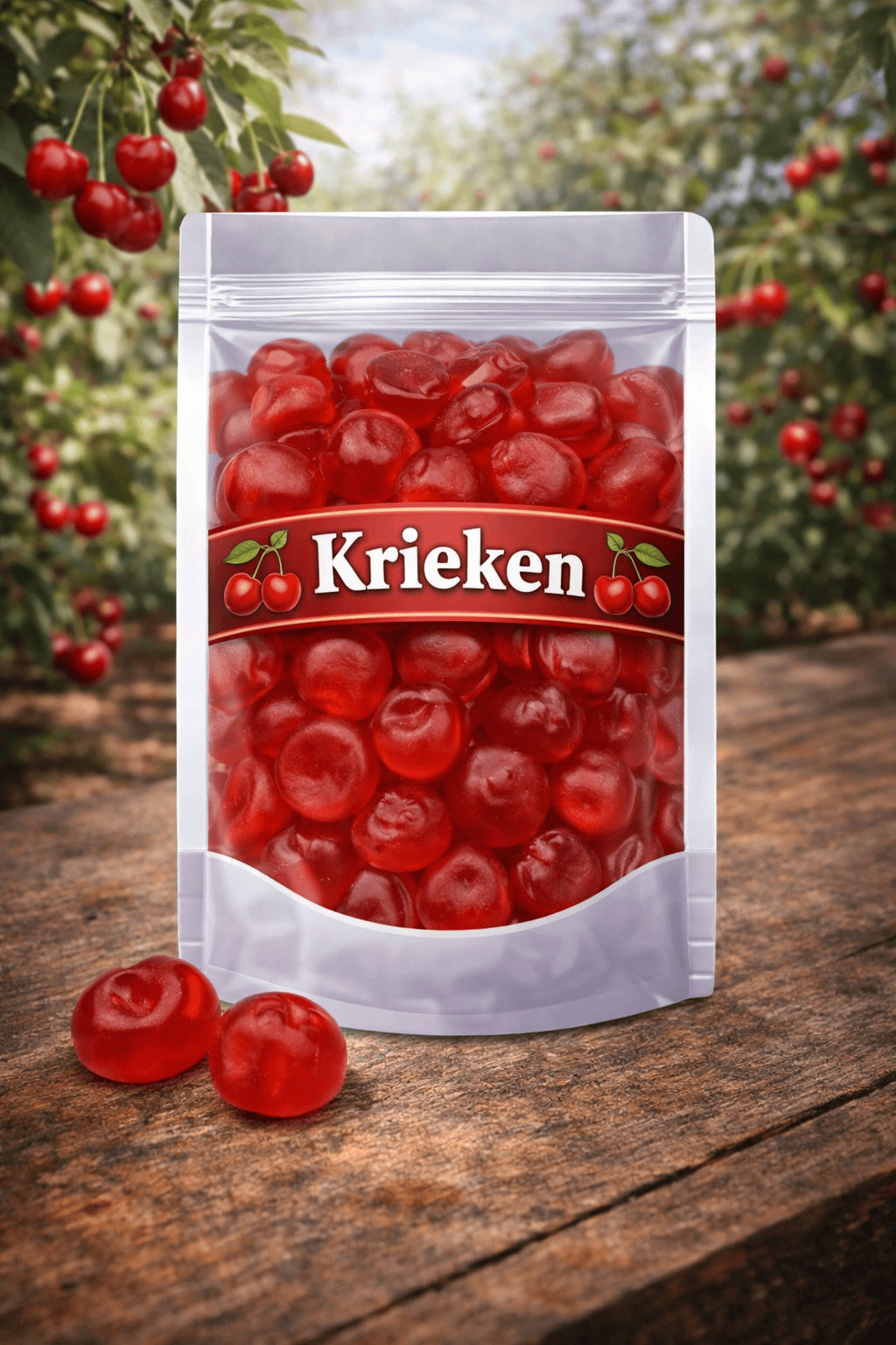 Matthijs krieken, zachte rode kersen snoepjes, authentieke Matthijs kersen met vruchtensmaak, klassiek Nederlands snoepgoed