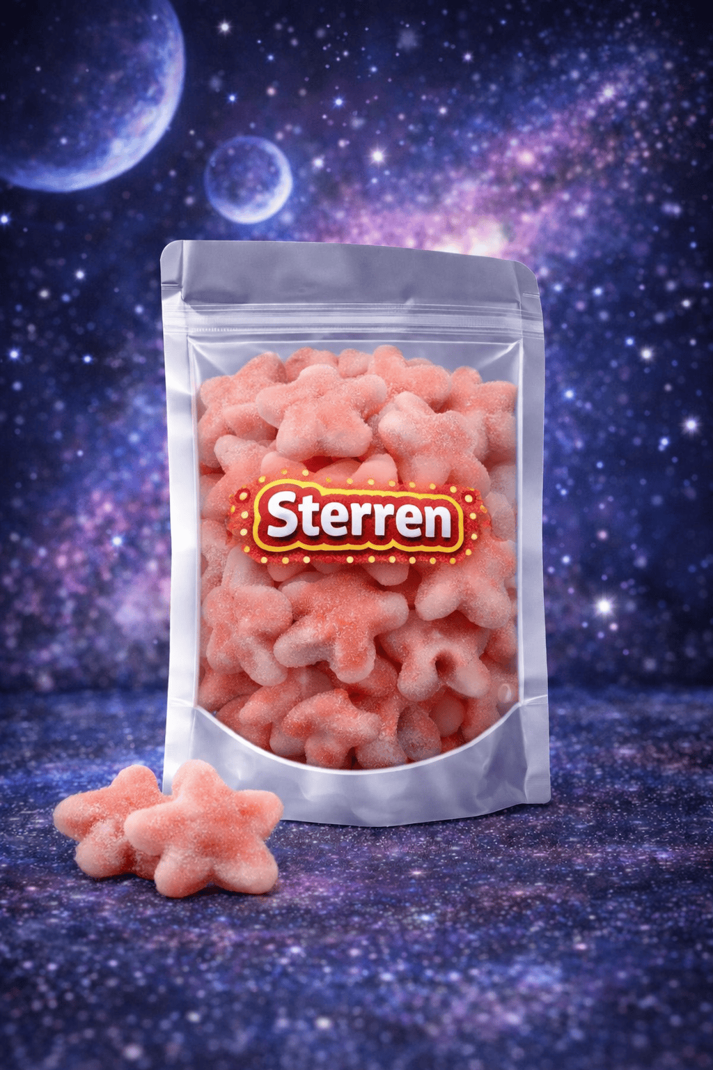 Gesuikerde roze sterren snoep met twist erin van Dulce Plus