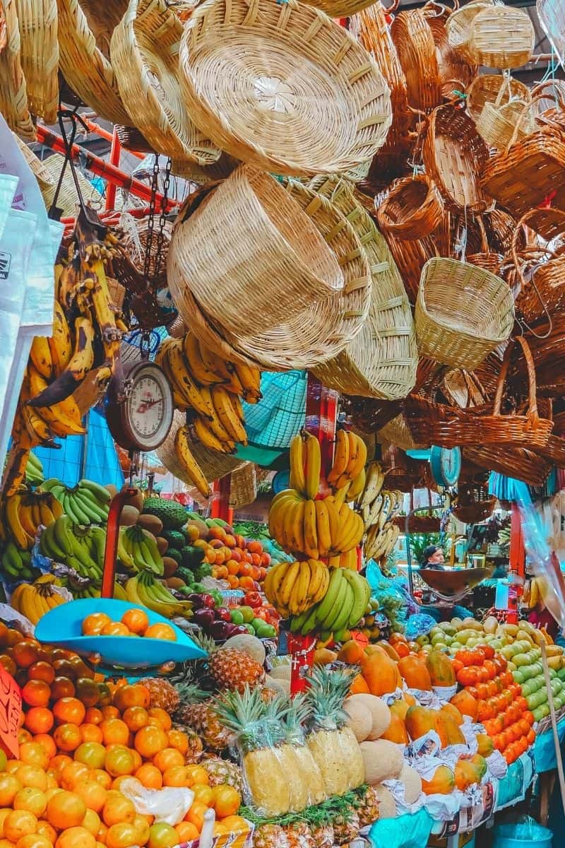 fresh fruits and veggies in a market in oaxaca mexico