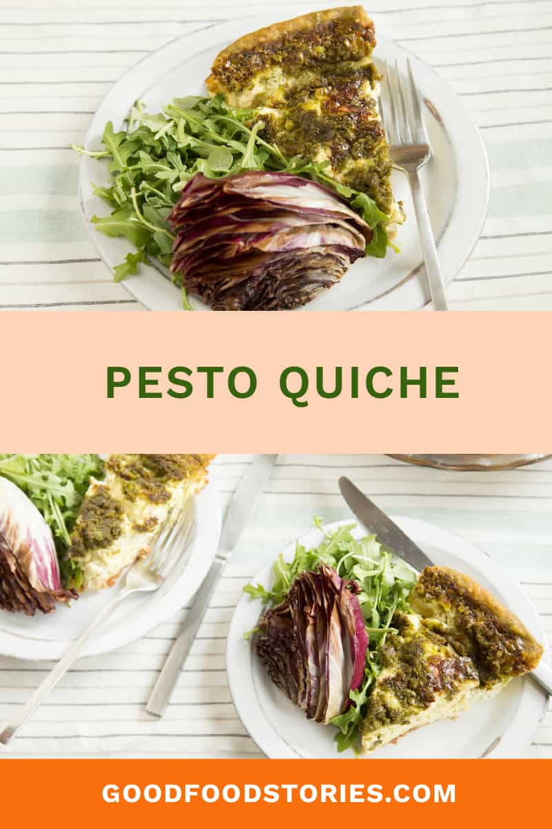 pesto quiche with grilled radicchio