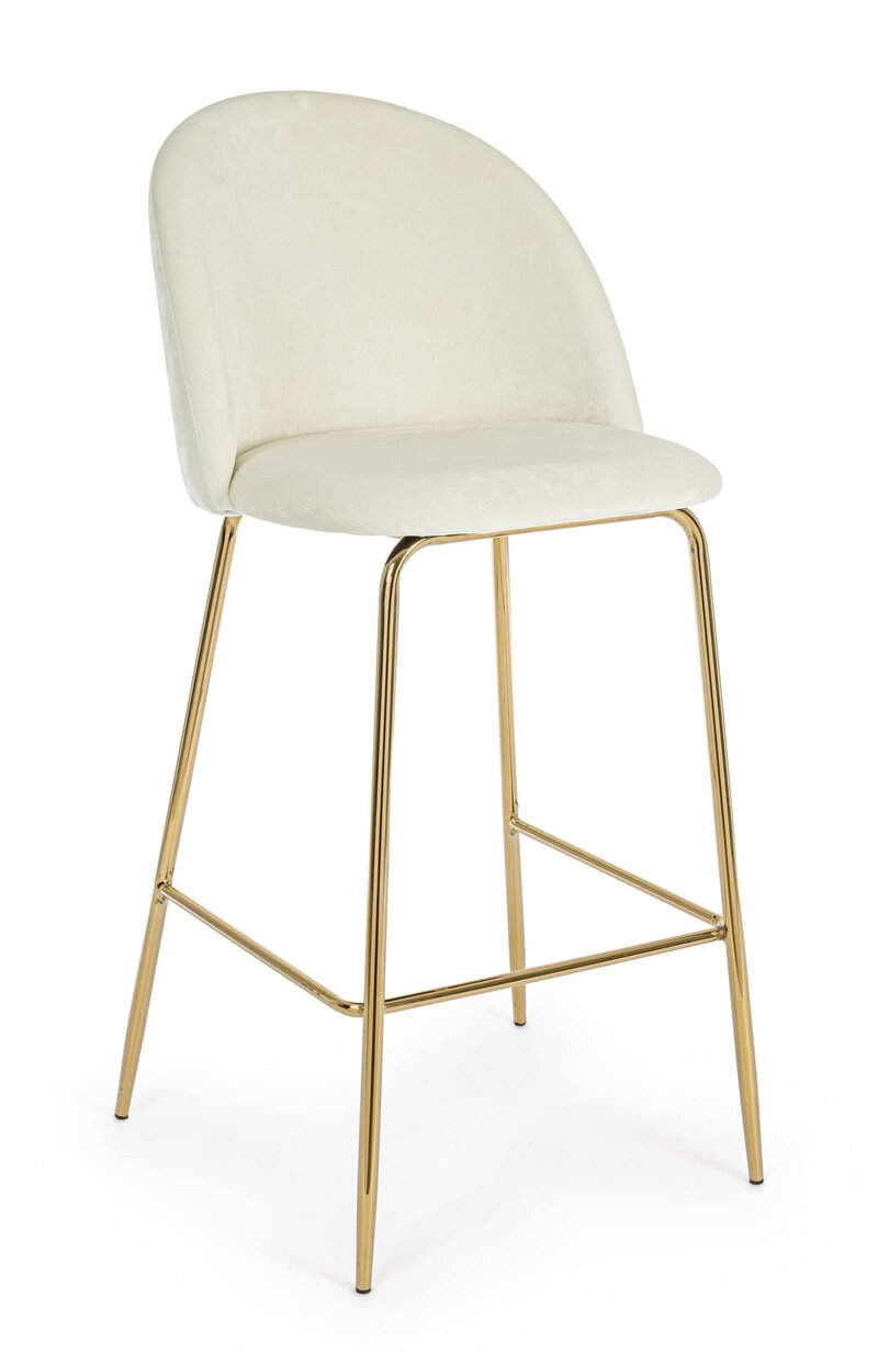 Sedia elegante con rivestimento in velluto crema e struttura in metallo dorato.