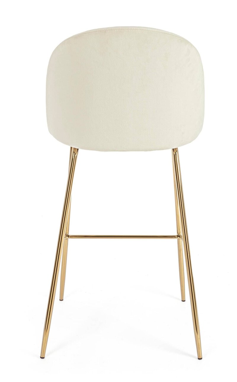 Poltrona moderna in velluto cremoso con struttura in metallo dorato, stile sofisticato e comfort superiore.
