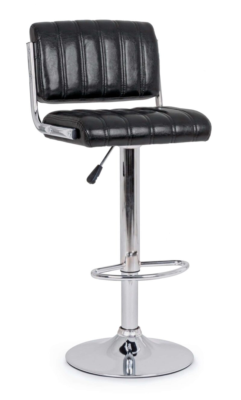 Sedia da ufficio moderna in pelle nera con base in metallo cromato e altezza regolabile. Perfetta per ambienti professionali.