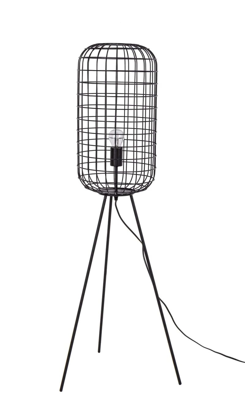 Lampada da terra industriale con struttura in metallo e luce a vela, ideale per arredi moderni e vintage.